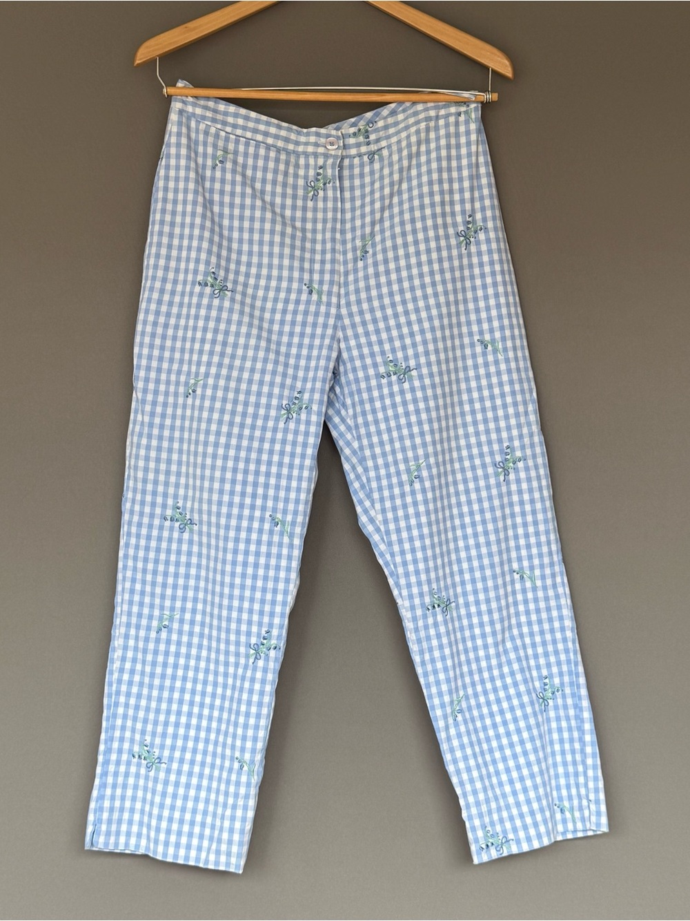 vtg Y2K Lilly Pulitzer Gingham Embroidered Crop Pants Blue Size 8 Preppy